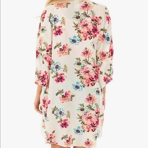 New Pink Milly Floral Duster Open Front Floral 3/4 Sleeve Cover Up Swimwear M - Picture 2 of 14